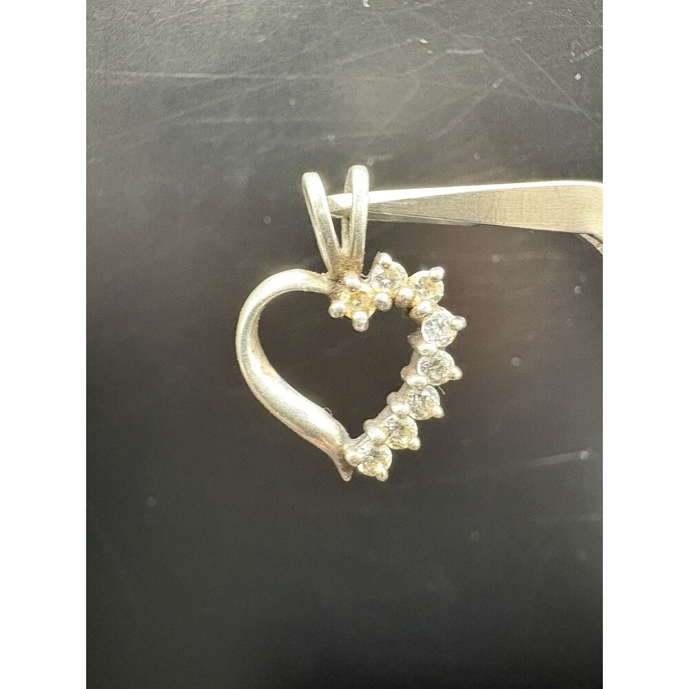 Vintage 925 Sterling Silver Open Heart Clear Stone Pendant .75” 1g